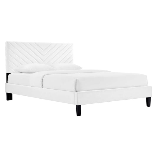 Empower Upholstered Velvet Full Platform Bed, White