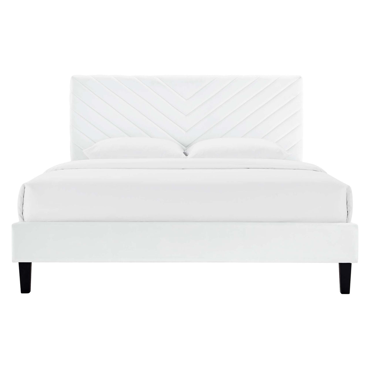 Empower Upholstered Velvet Full Platform Bed, White