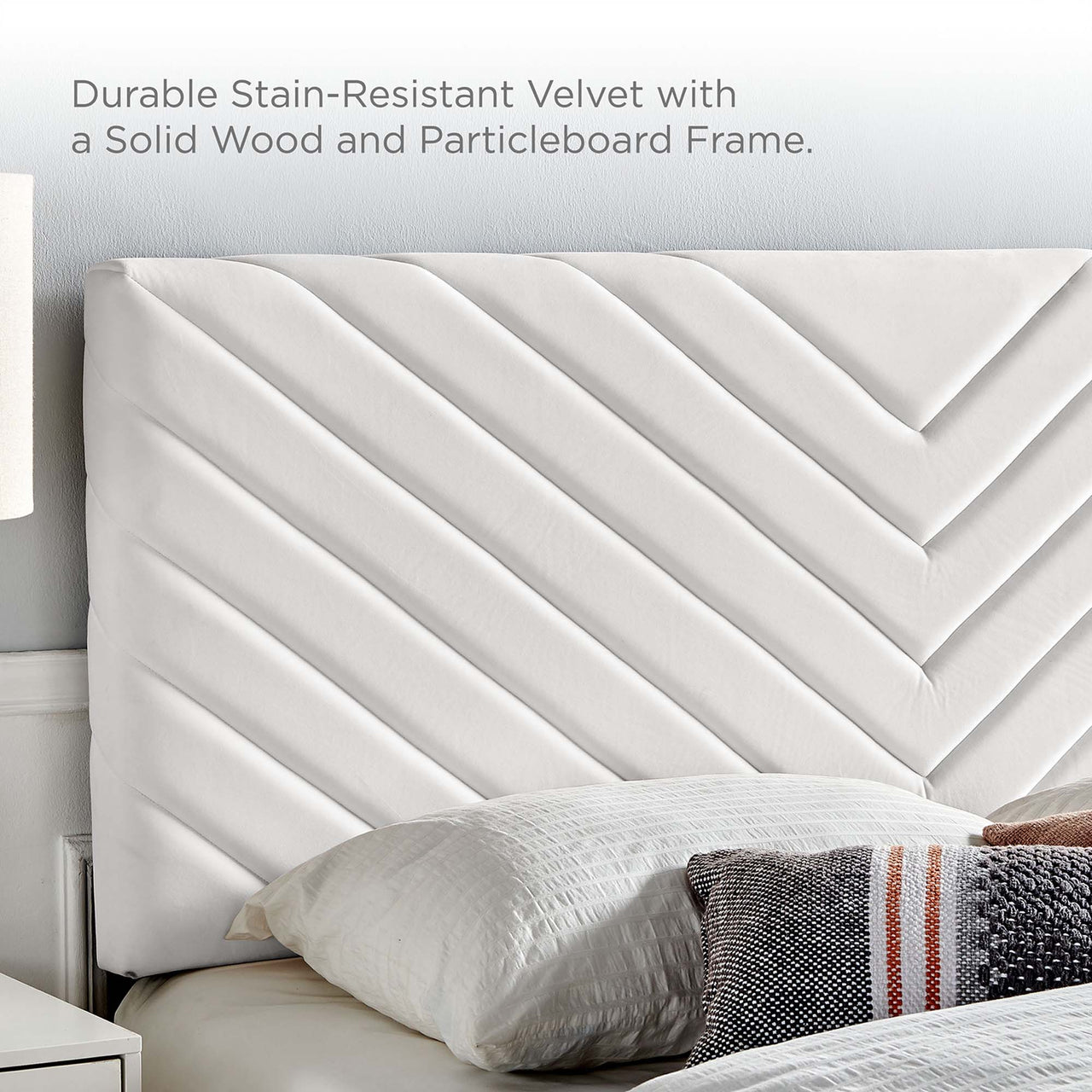Empower Upholstered Velvet Full Platform Bed, White