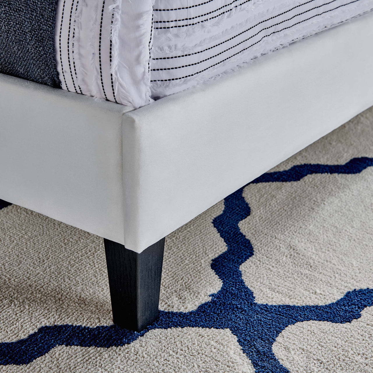 Empower Upholstered Velvet Full Platform Bed, White