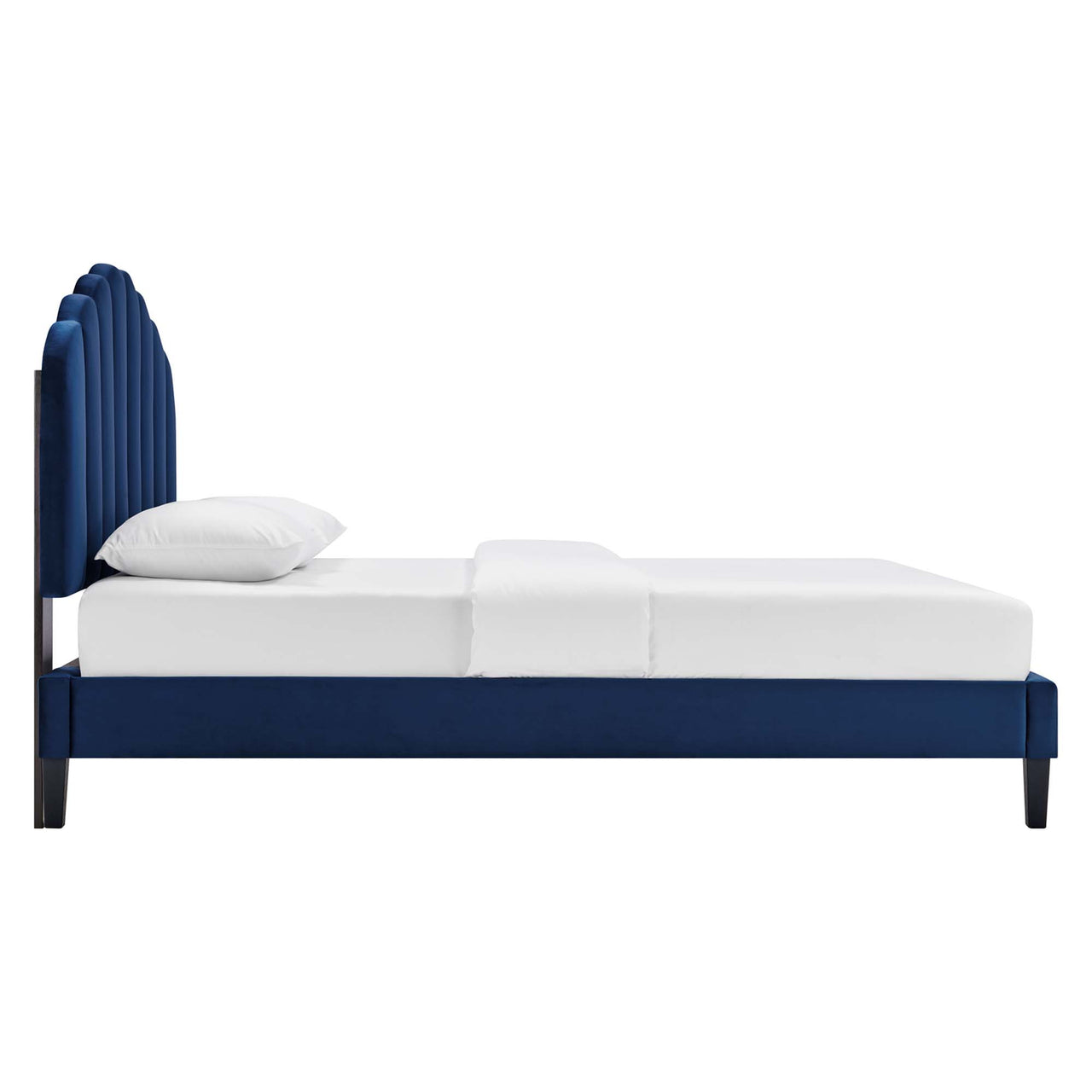 Tiara Velvet Full Platform Bed, Navy