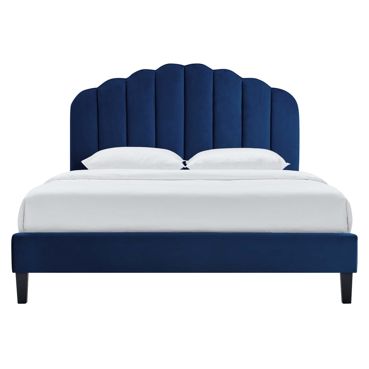 Tiara Velvet Full Platform Bed, Navy