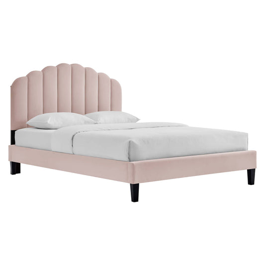 Tiara Velvet Full Platform Bed, Pink