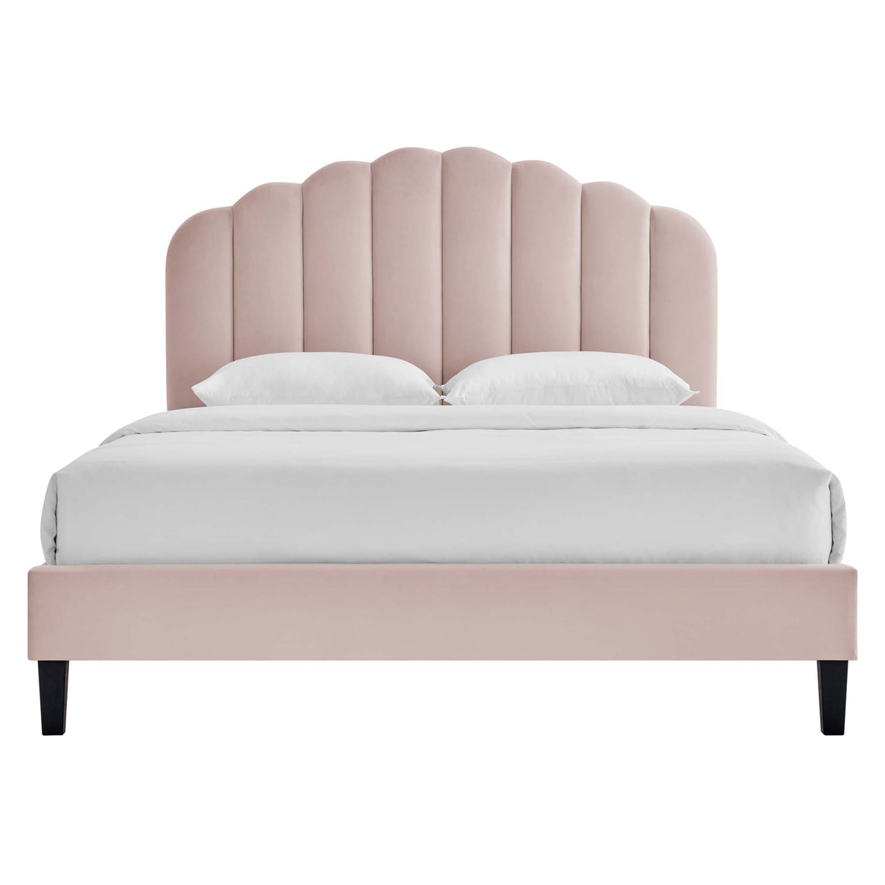 Tiara Velvet Full Platform Bed, Pink