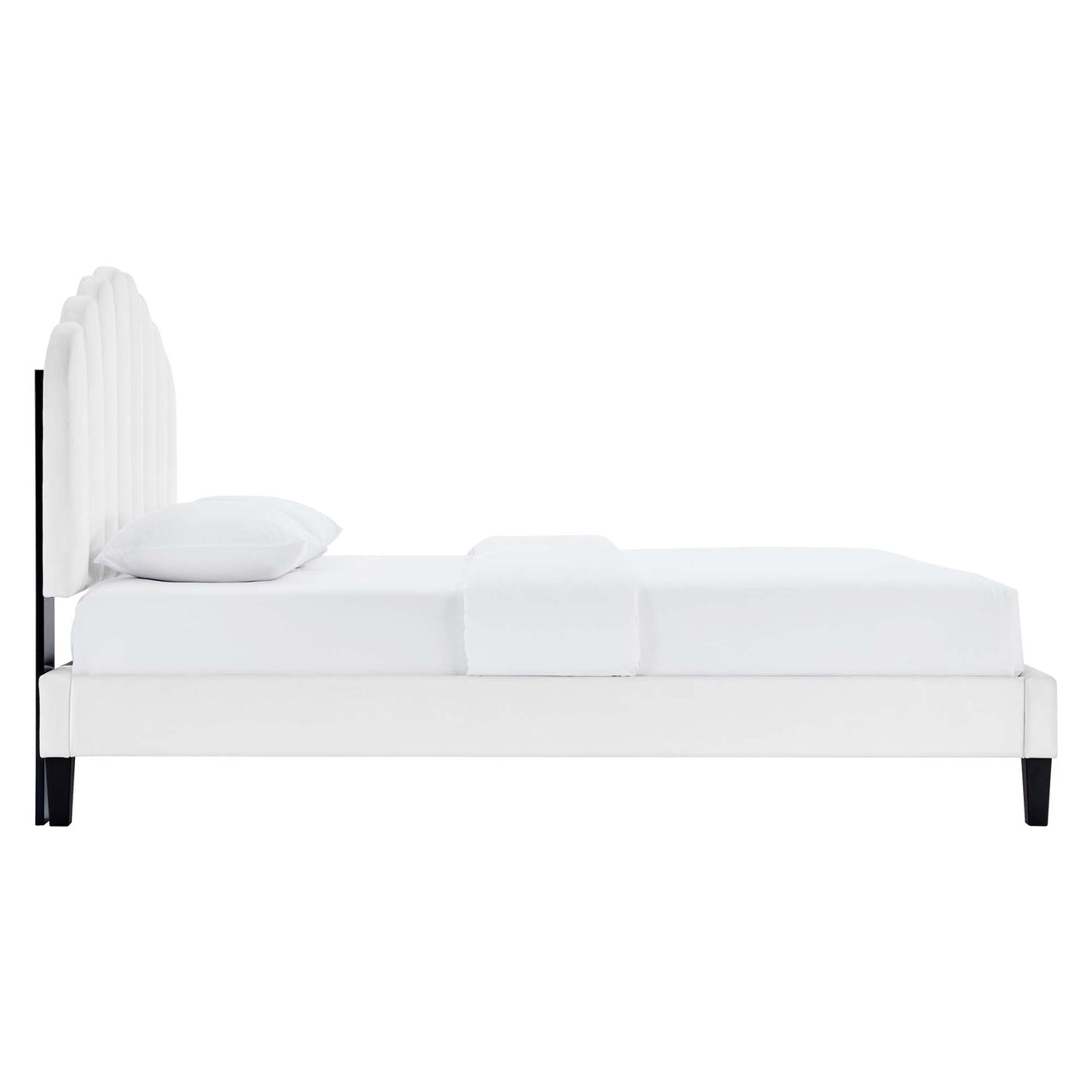 Tiara Velvet Full Platform Bed, White
