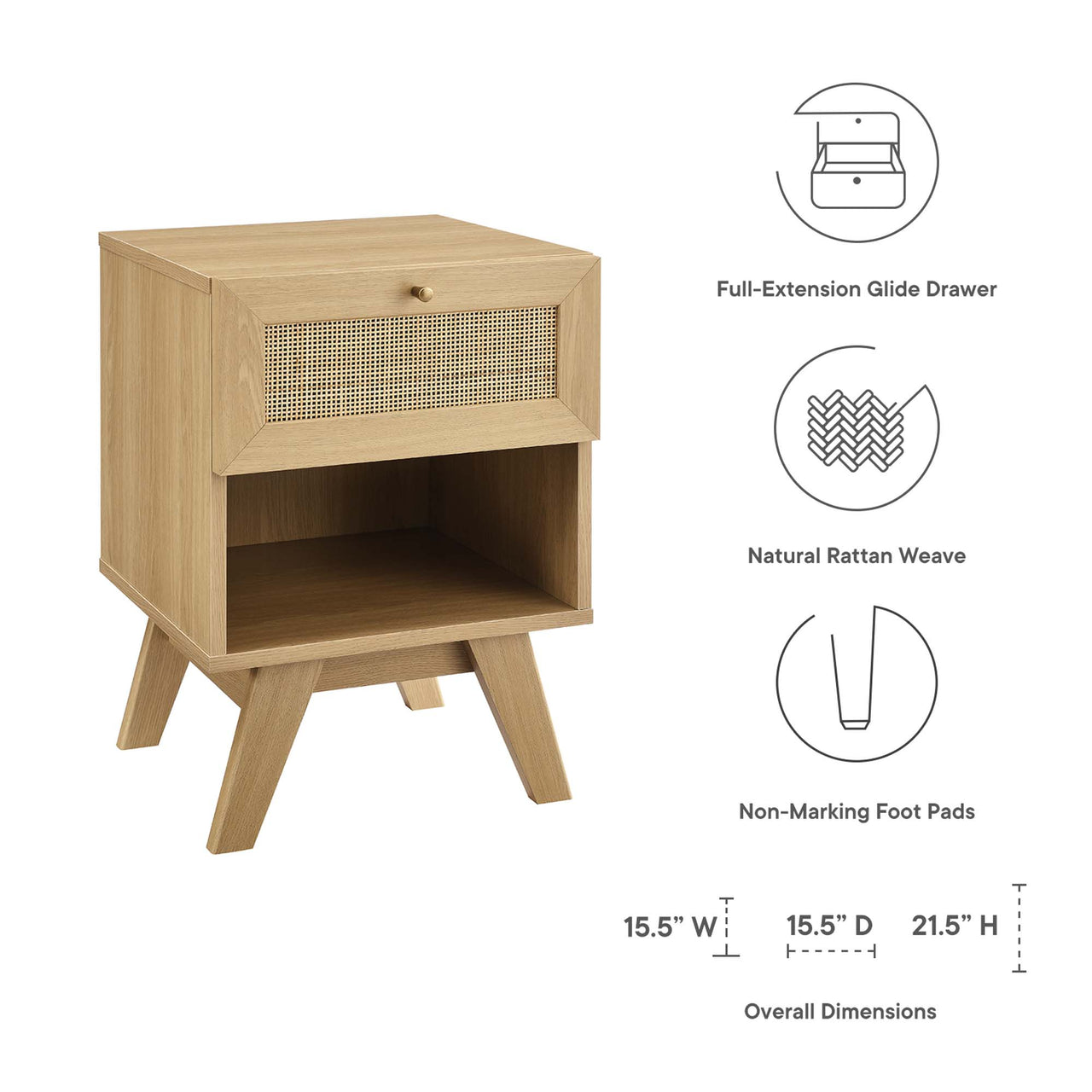 Marra 1-Drawer Nightstand, Oak