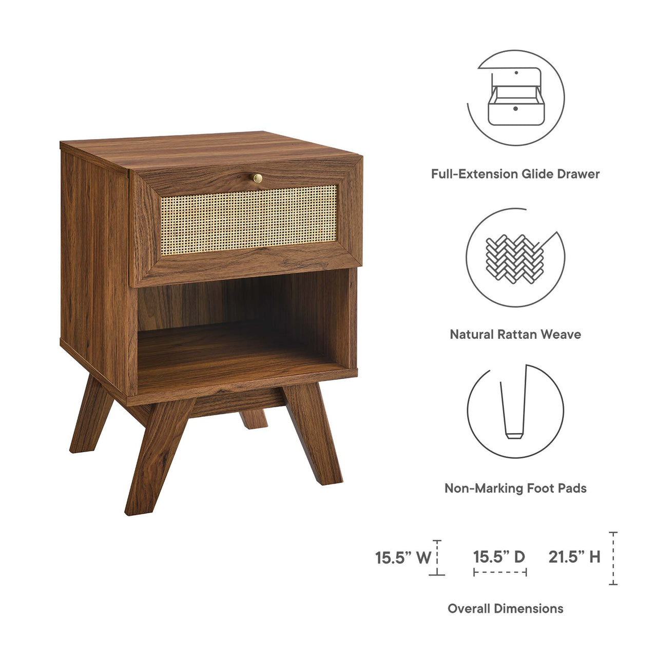 Marra 1-Drawer Nightstand, Walnut
