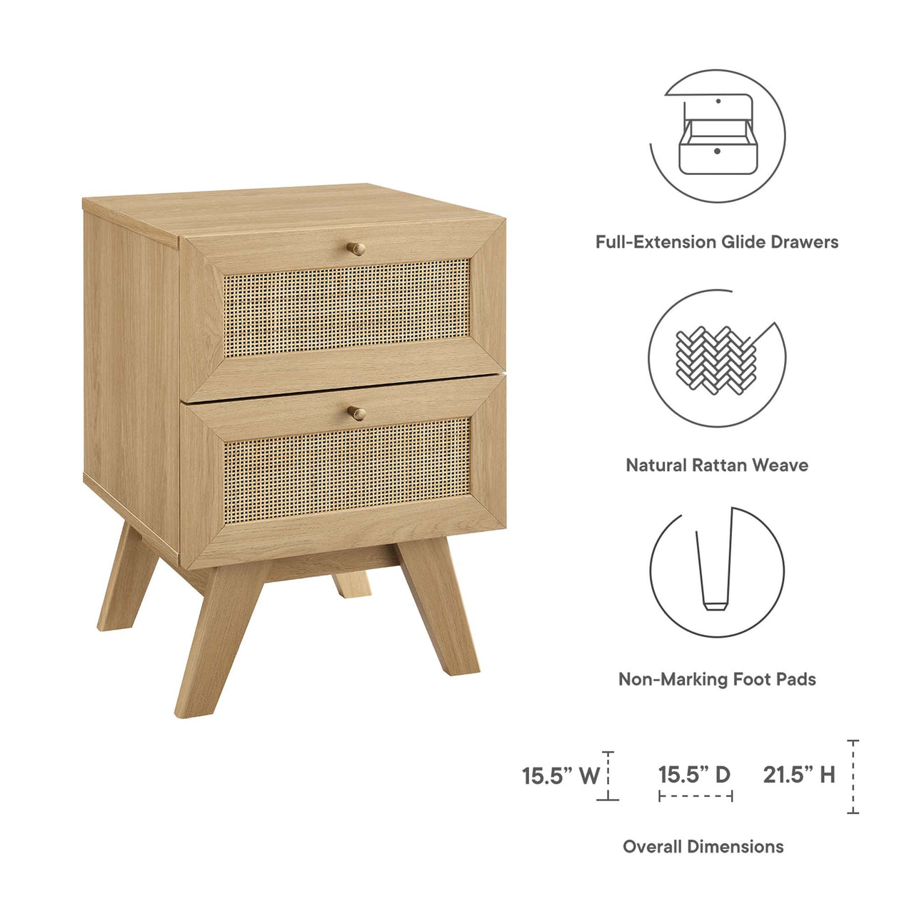 Marra 2-Drawer Nightstand, Oak