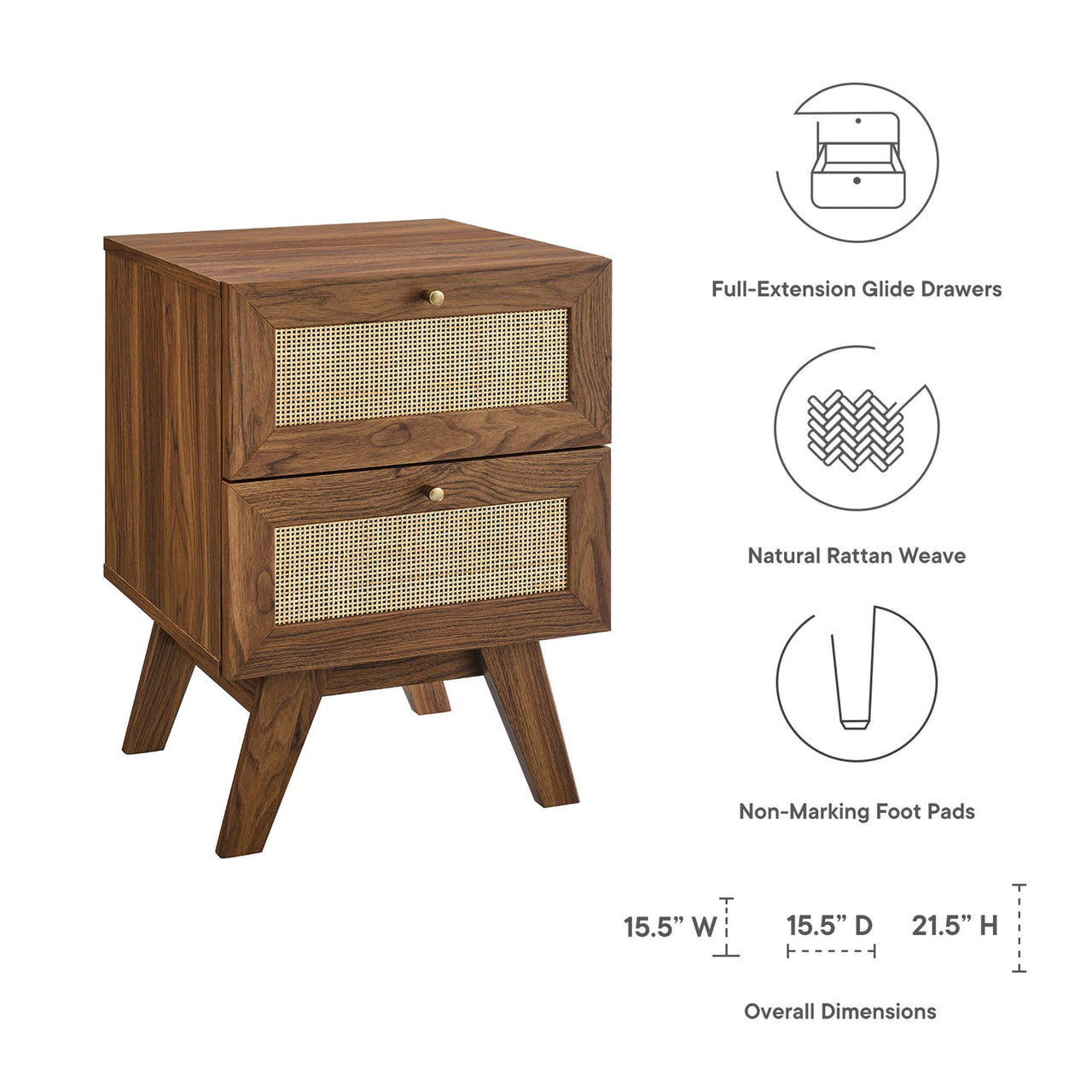 Marra 2-Drawer Nightstand, Walnut