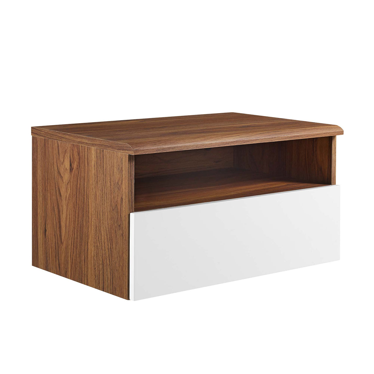 Lunel Wall Mount Nightstand, Walnut & White