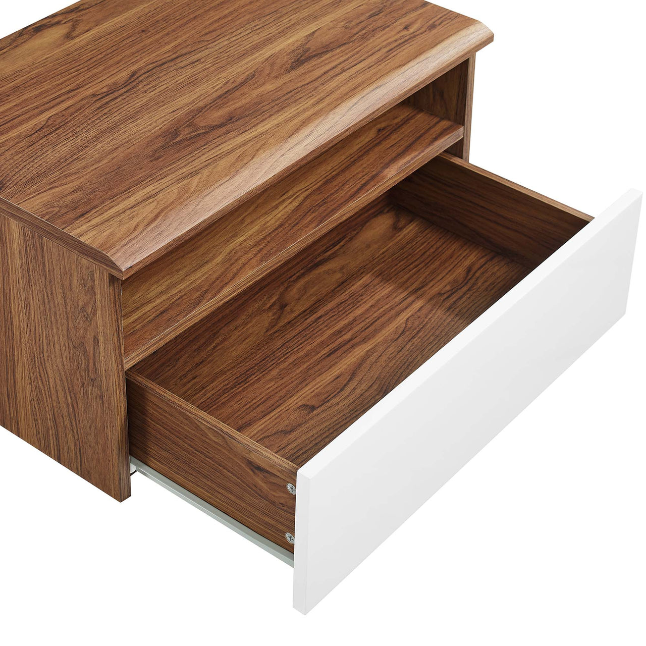 Lunel Wall Mount Nightstand, Walnut & White