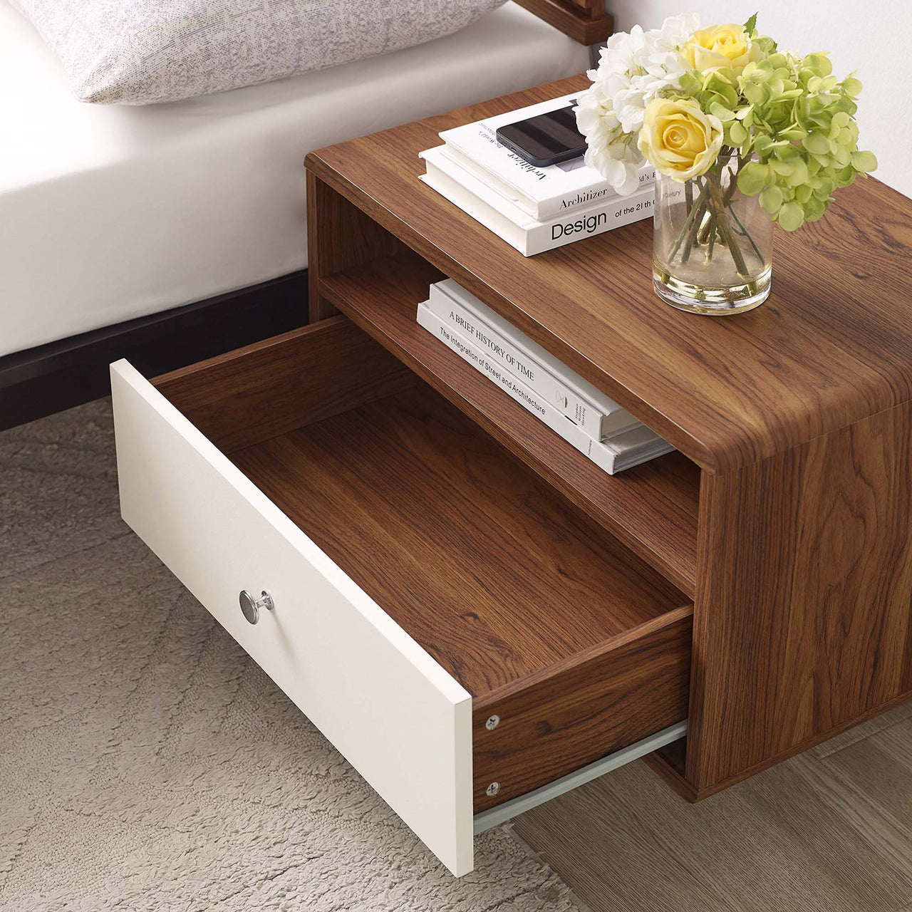 Erisen Floating Nightstand, Walnut & White