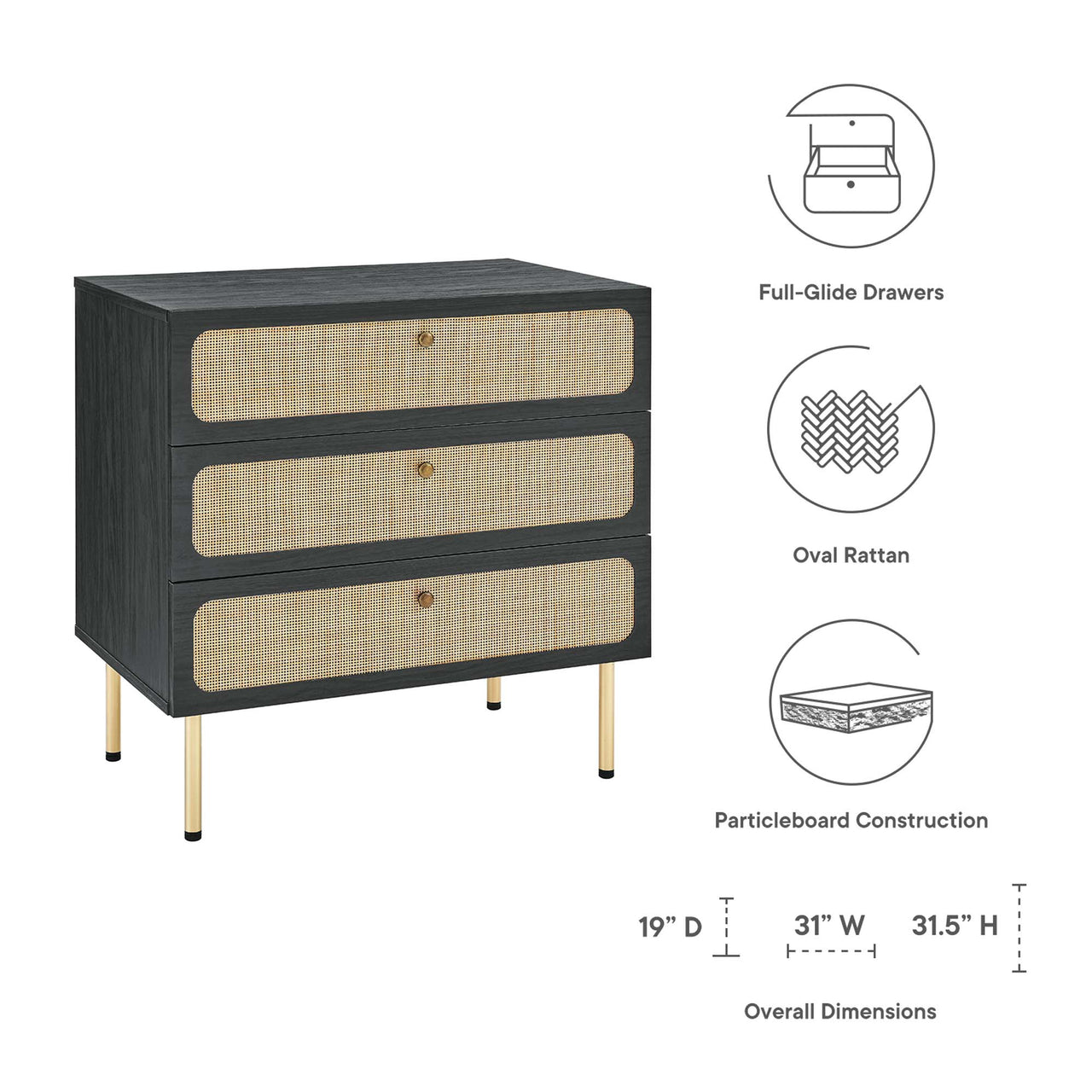 Calden 3-Drawer Chest, Black