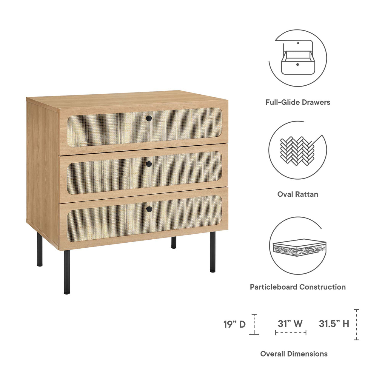 Calden 3-Drawer Chest, Oak