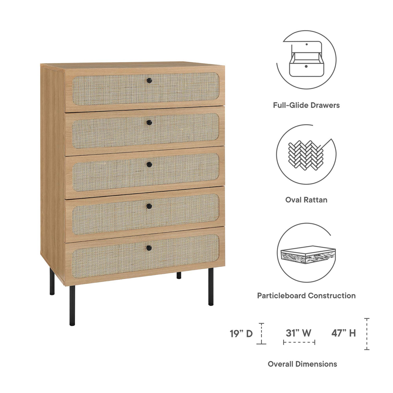 Chaucer 5-Drawer Chest, Oak
