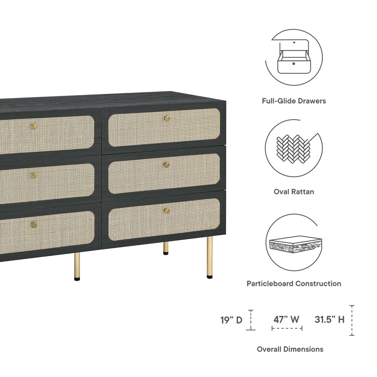 Calden 6-Drawer Compact Dresser, Black