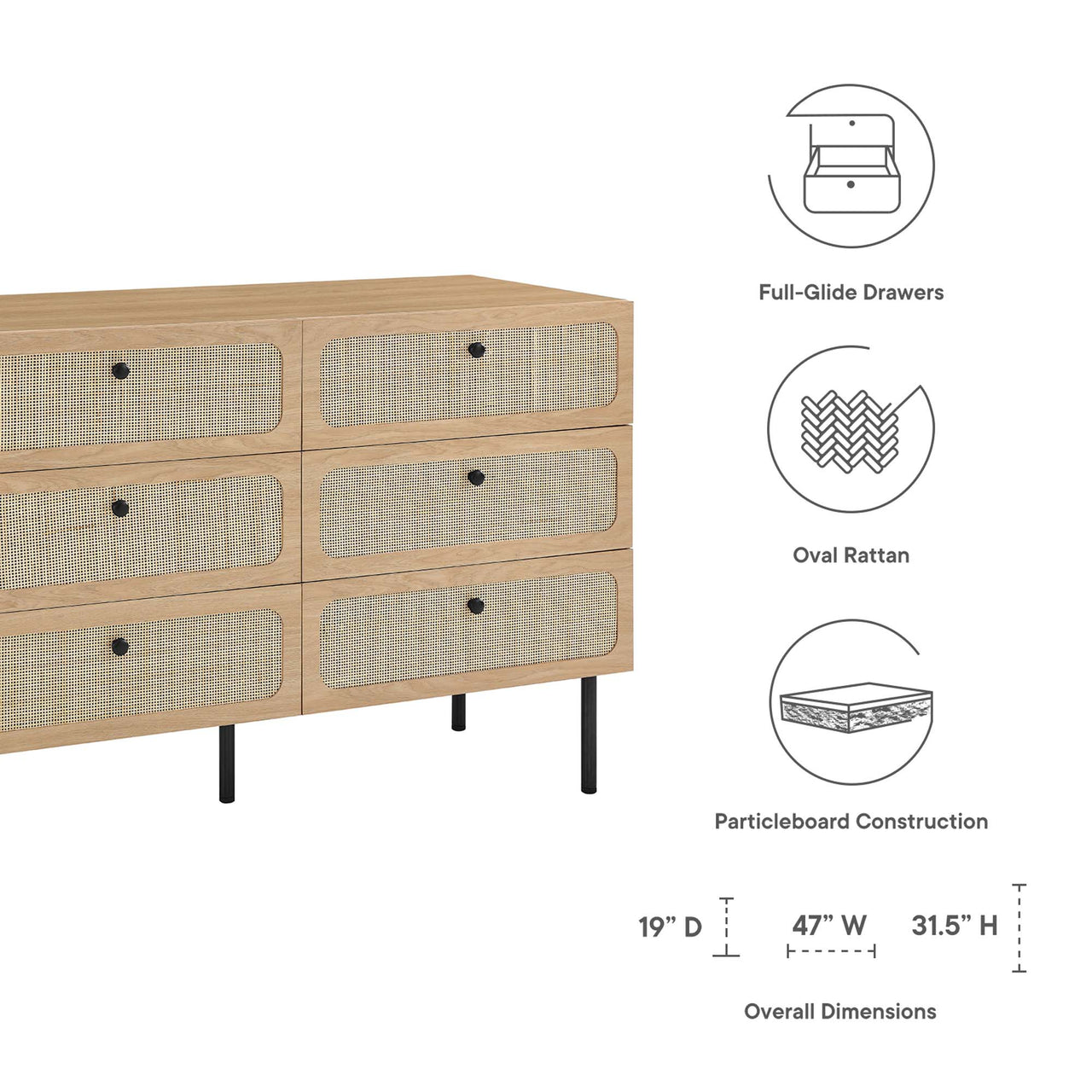 Chaucer 6-Drawer Compact Dresser, Oak