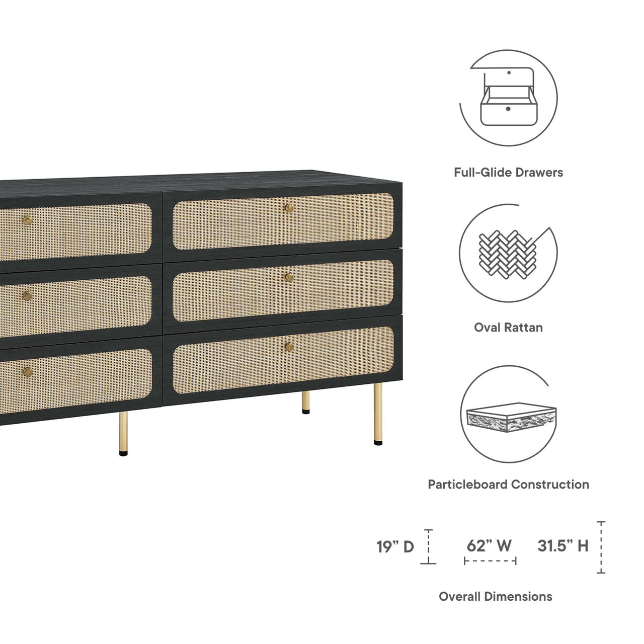Calden 6-Drawer Dresser, Black