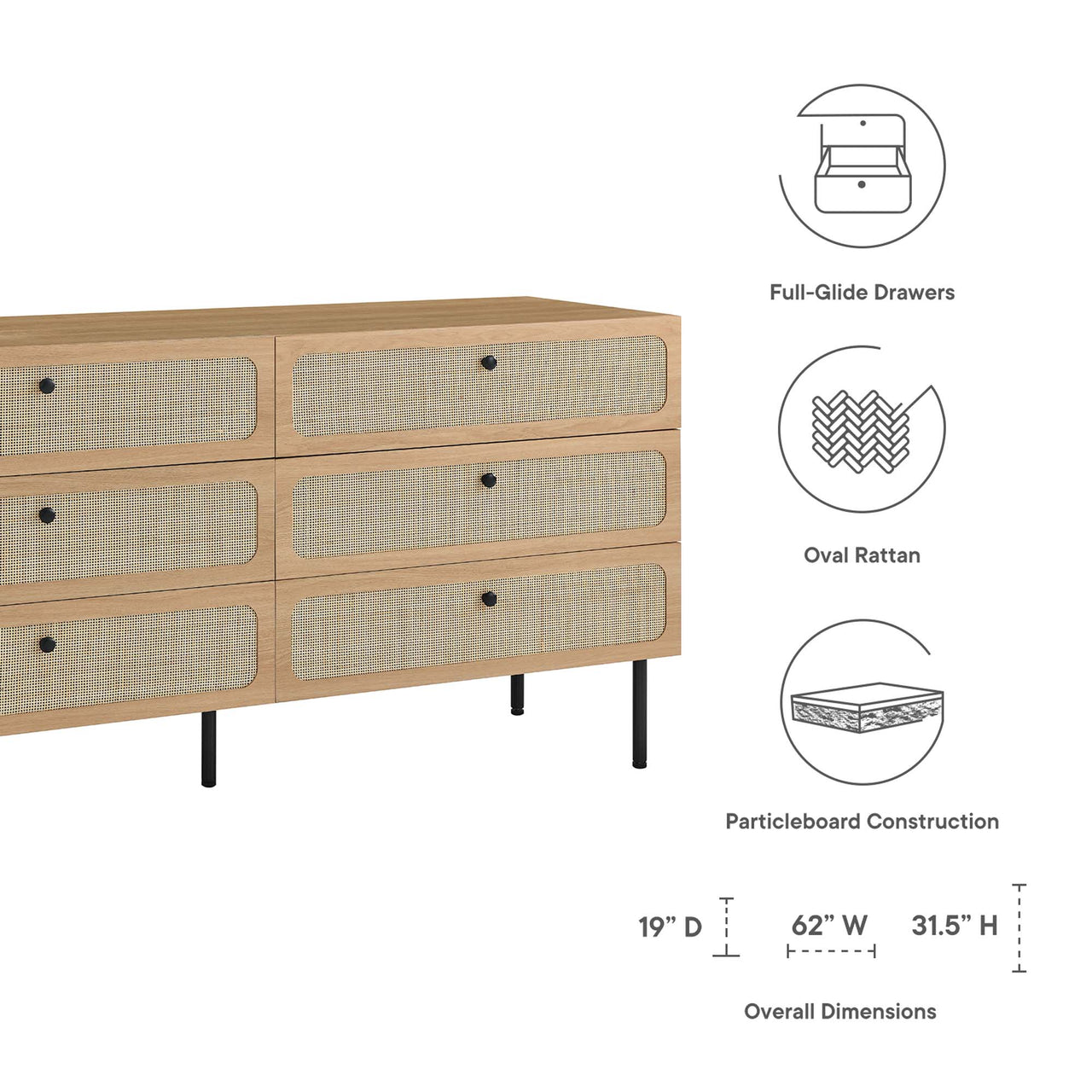 Calden 6-Drawer Dresser, Oak