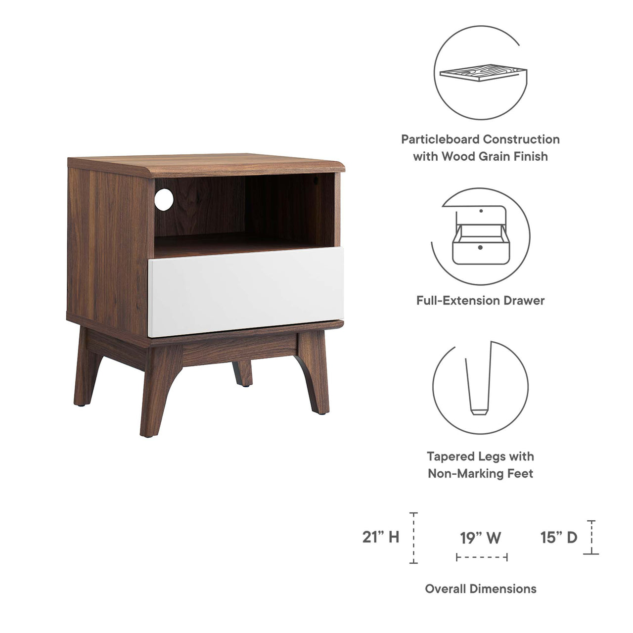 Lunel Nightstand, Walnut & White