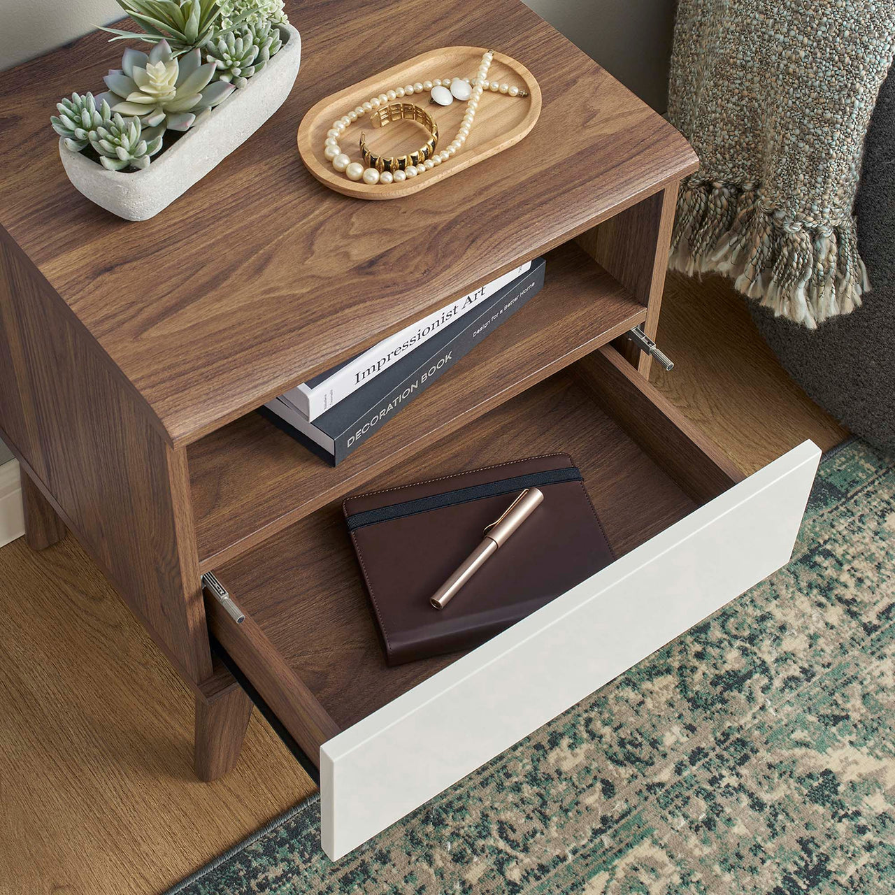 Lunel Nightstand, Walnut & White