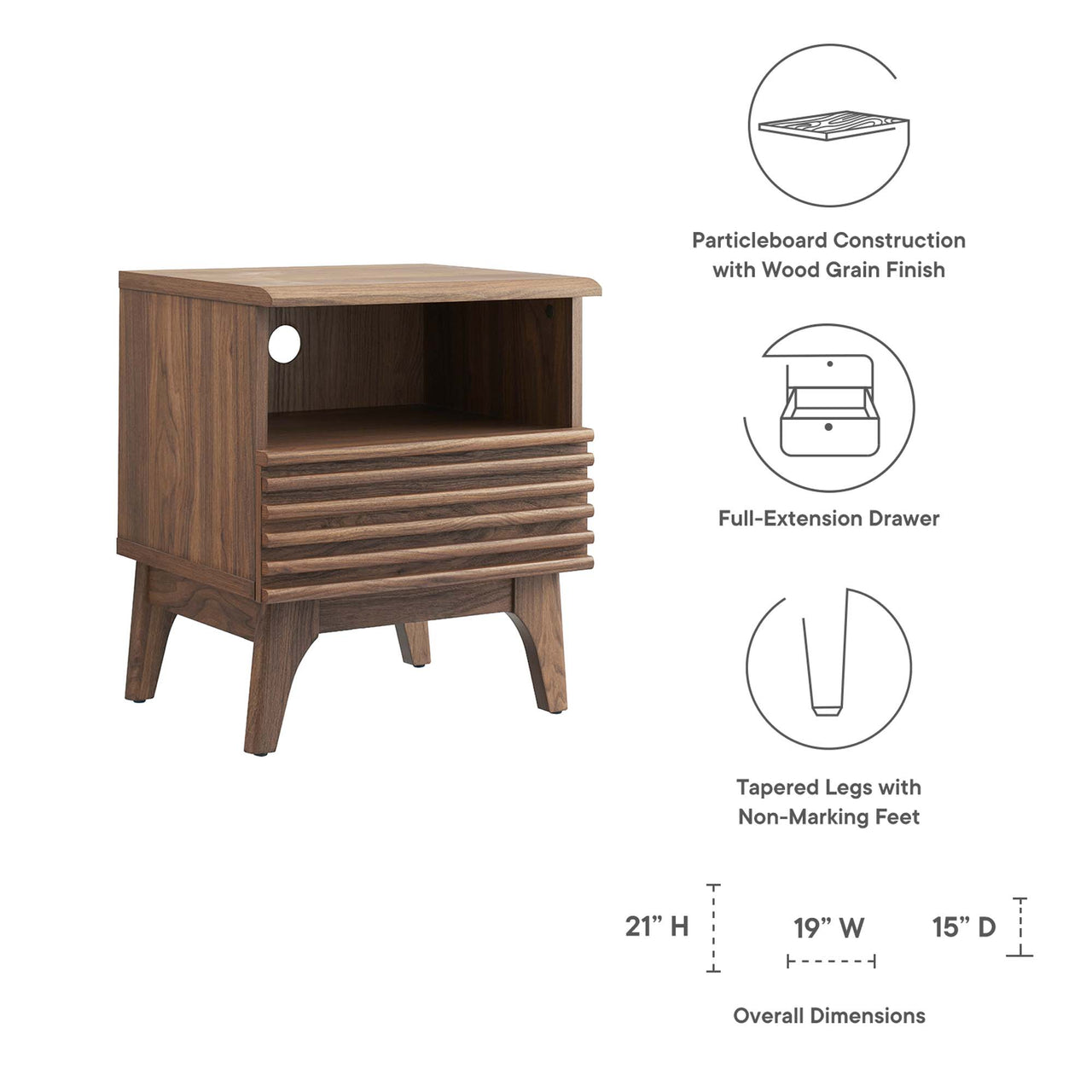 Ventra Display Nightstand, Small, Walnut