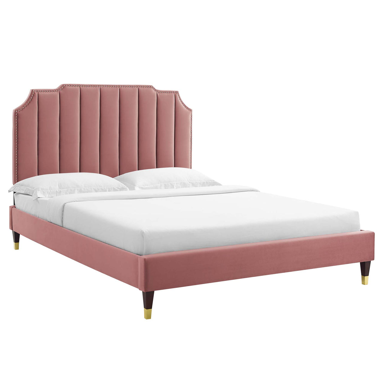 Chalette Velvet King Platform Bed, Dusty Rose