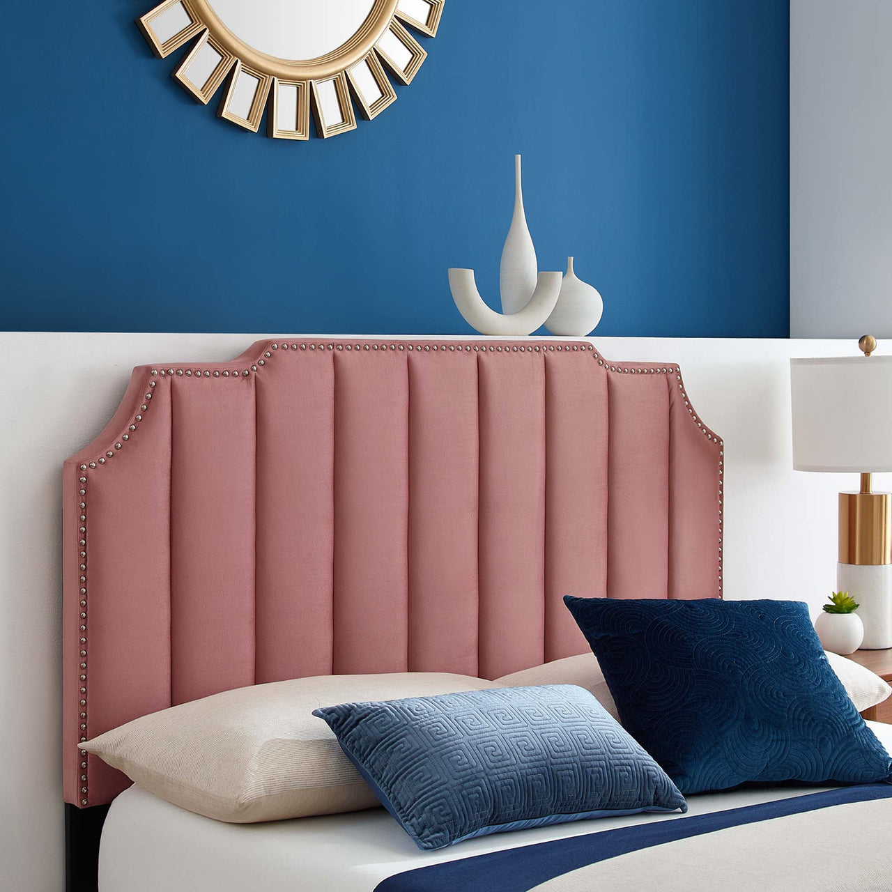 Chalette Velvet King Platform Bed, Dusty Rose