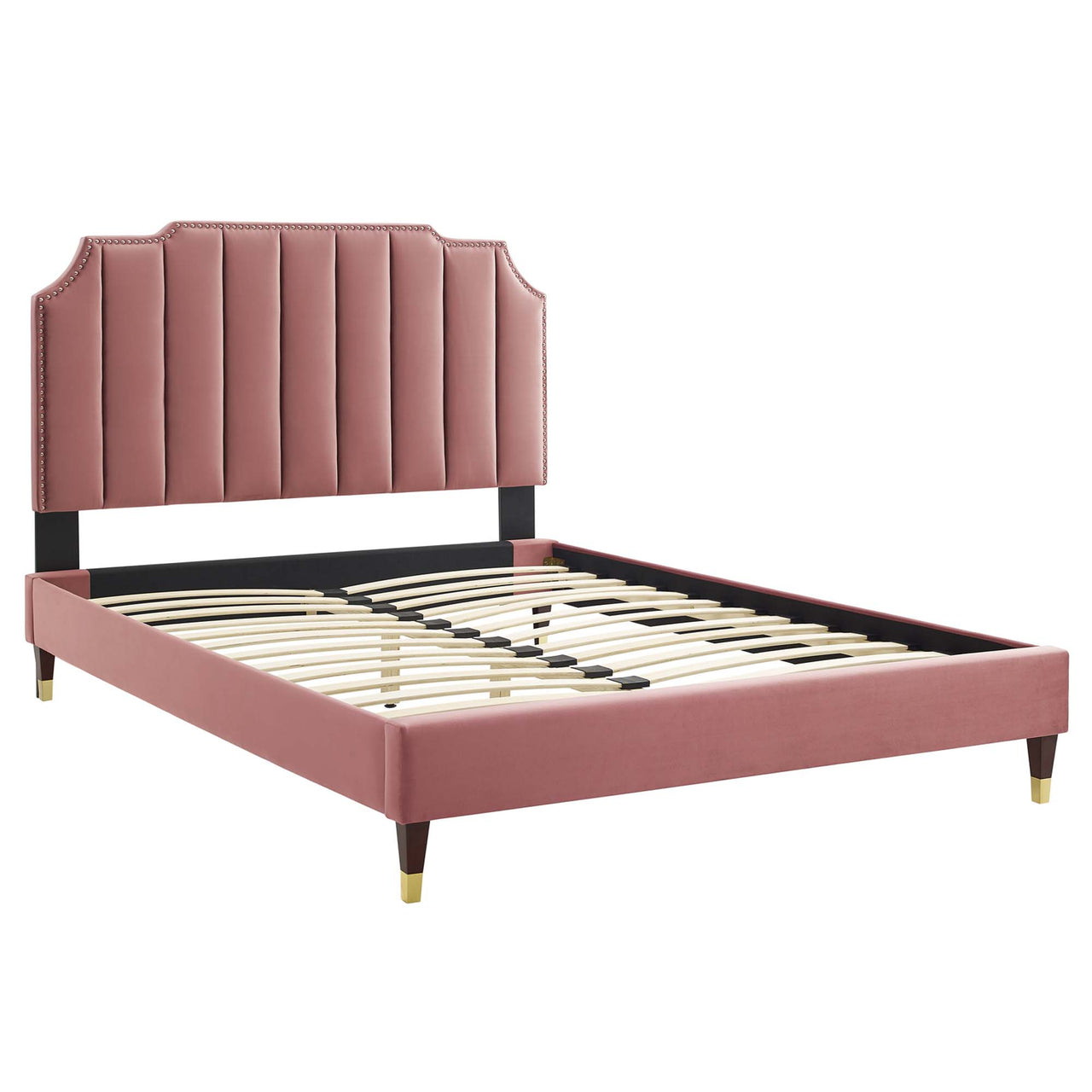 Chalette Velvet King Platform Bed, Dusty Rose