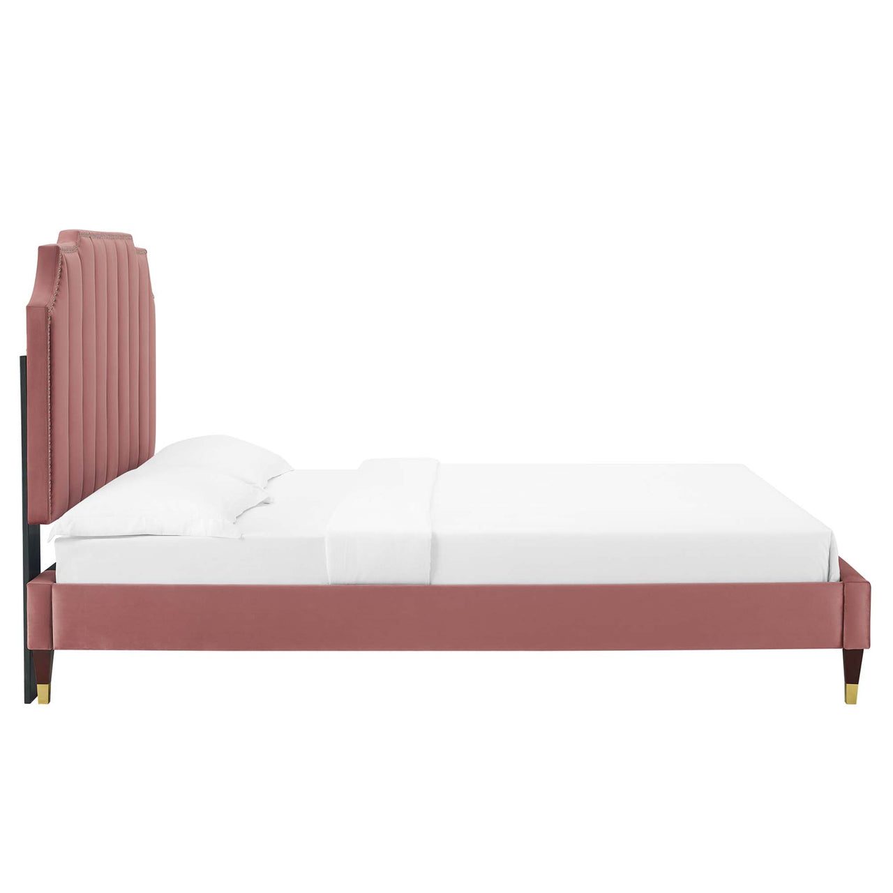 Chalette Velvet King Platform Bed, Dusty Rose