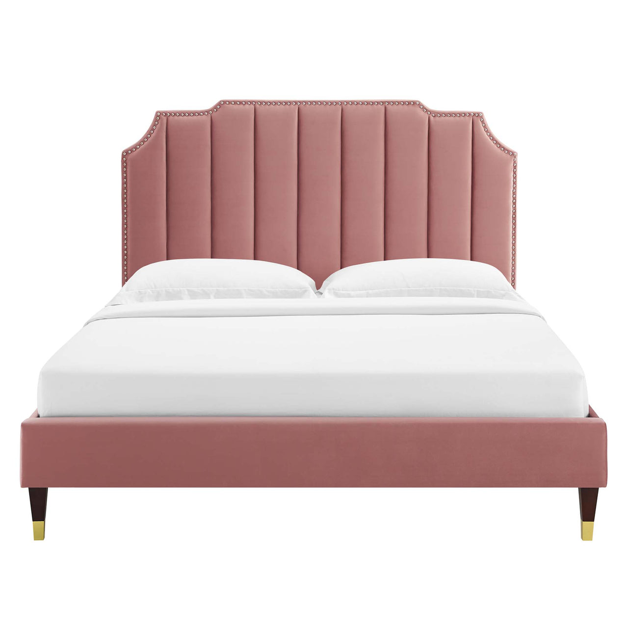 Chalette Velvet King Platform Bed, Dusty Rose