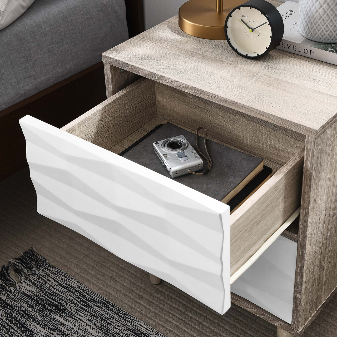Cymber Nightstand, Oak & White