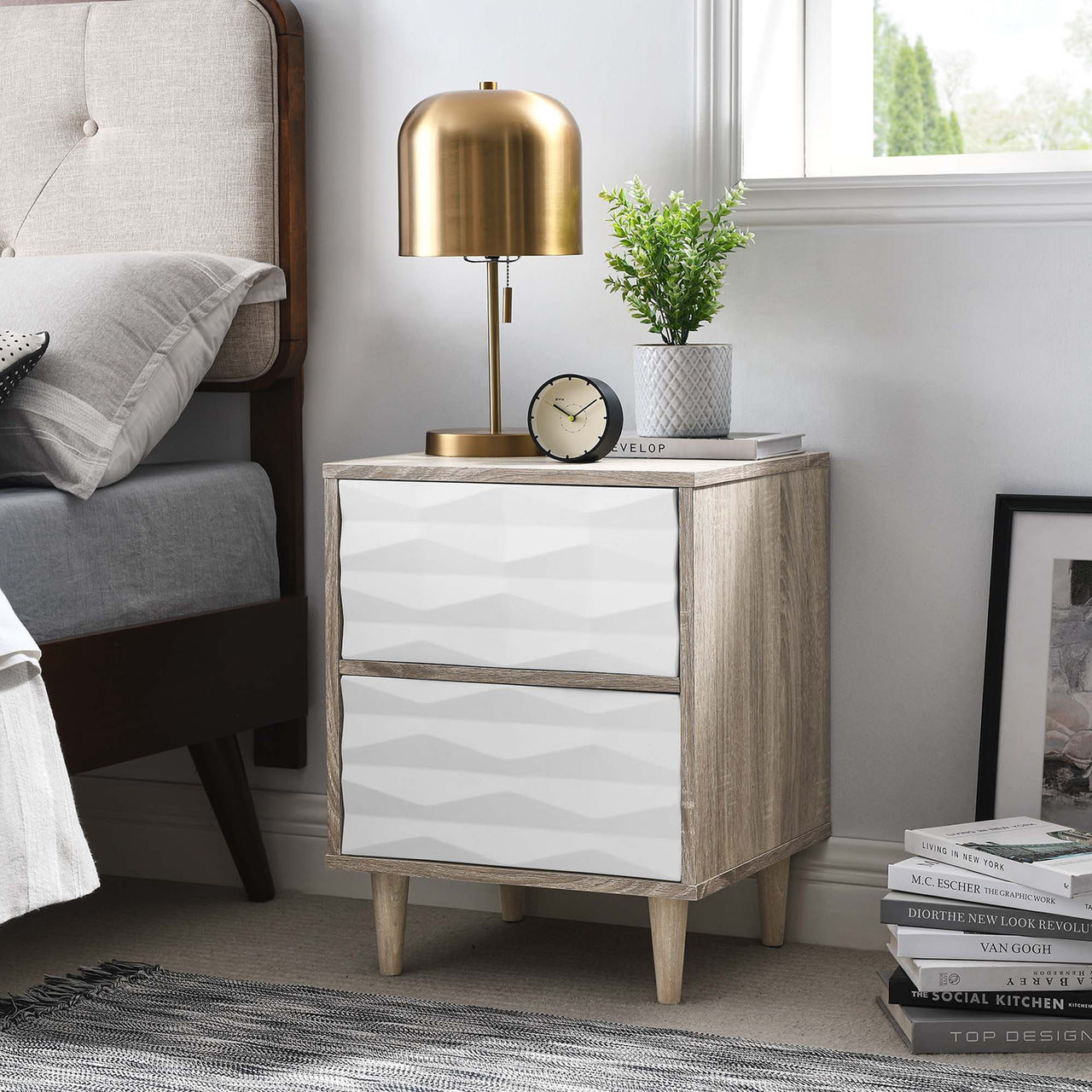 Cymber Nightstand, Oak & White