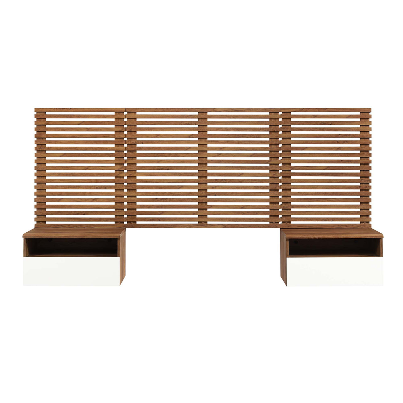 Ventra Wall Mount Twin Headboard and Modern Nightstands, Walnut