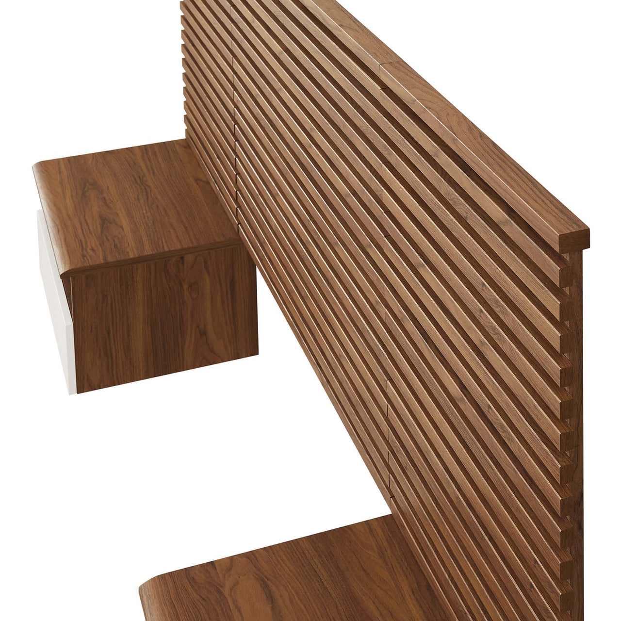 Ventra Wall Mount Twin Headboard and Modern Nightstands, Walnut