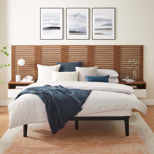Ventra Wall Mount Queen Headboard and Modern Nightstands, Walnut