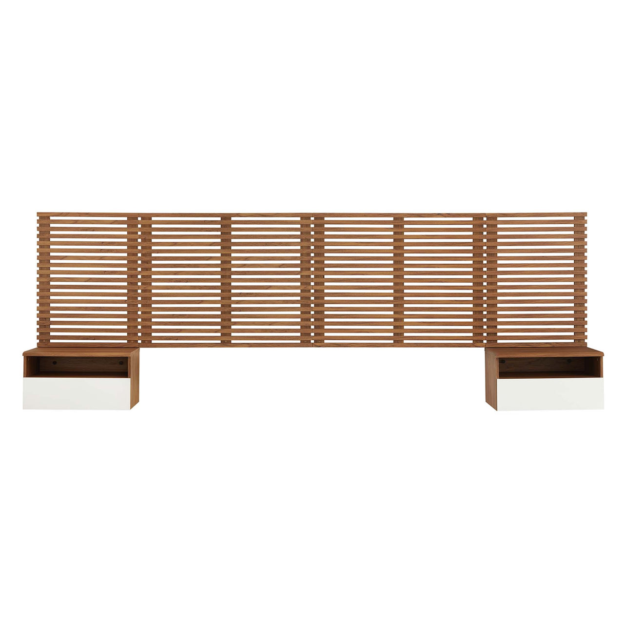 Ventra Wall Mount King Headboard and Modern Nightstands, Walnut