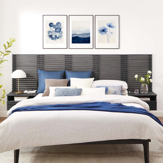 Ventra Wall Mount Queen Headboard and Modern Nightstands, Charcoal