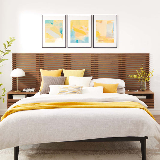 Ventra Wall Mount Queen Headboard and Modern Nightstands, Walnut