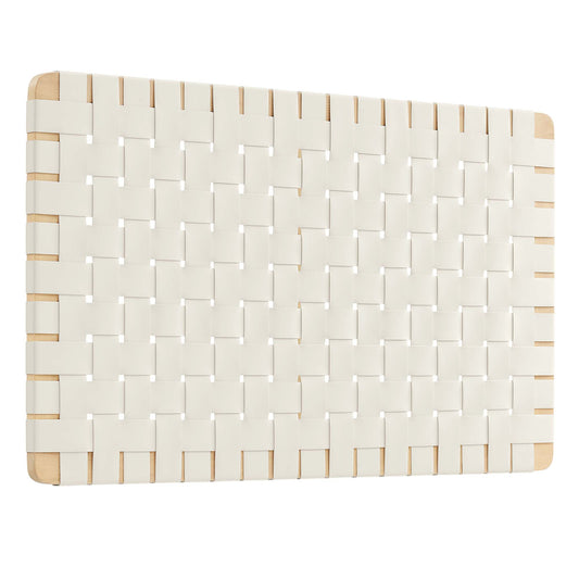 Bravura Floating Strapped Twin Headboard, Natural Wood & Beige