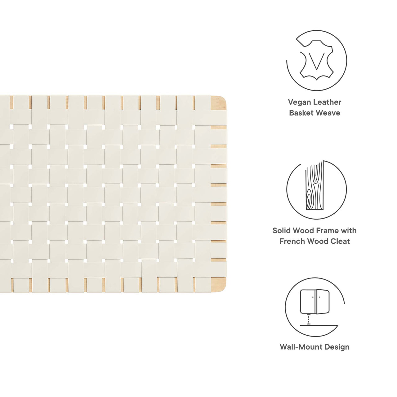 Bravura Floating Strapped Twin Headboard, Natural Wood & Beige