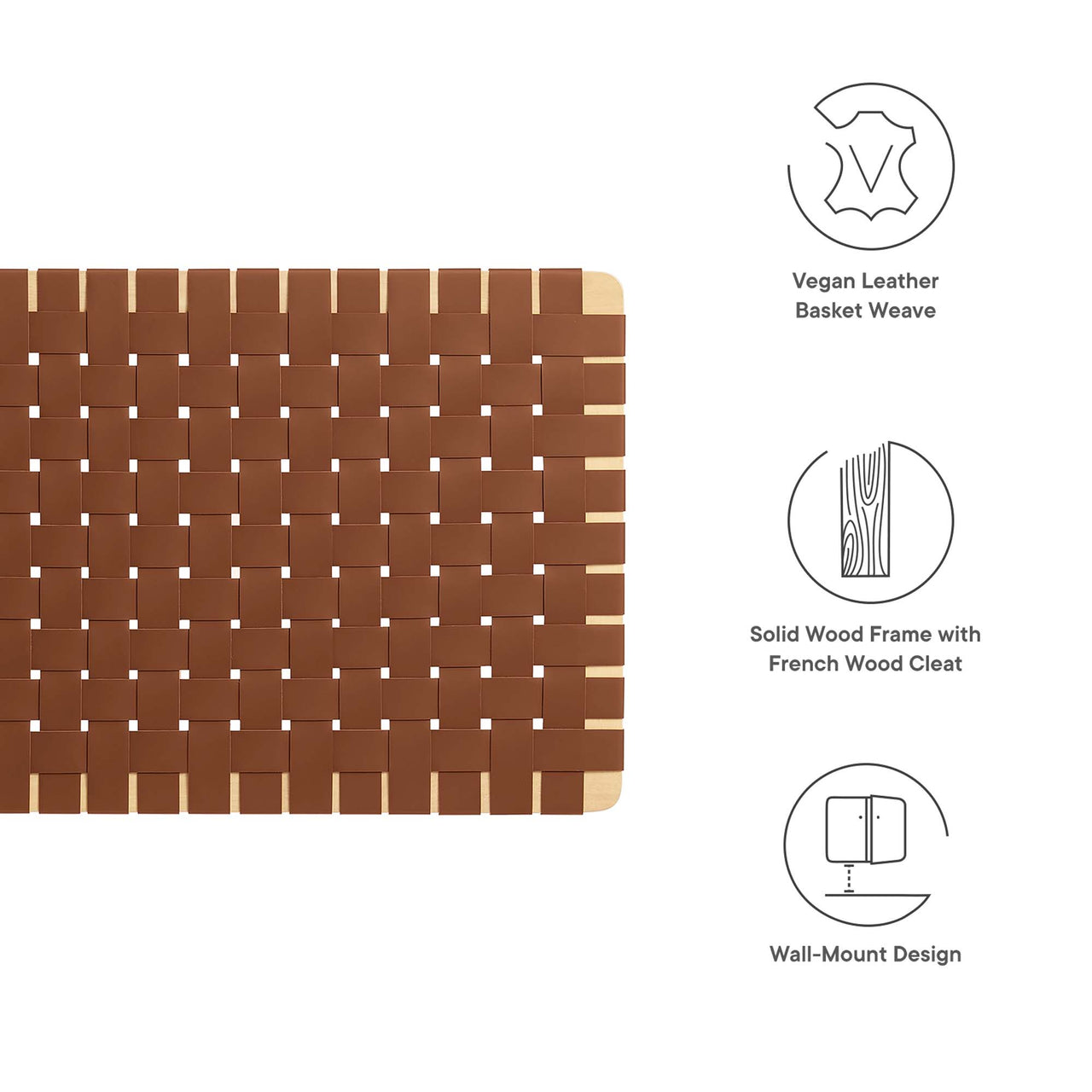 Bravura Floating Strapped Twin Headboard, Natural Wood & Brown