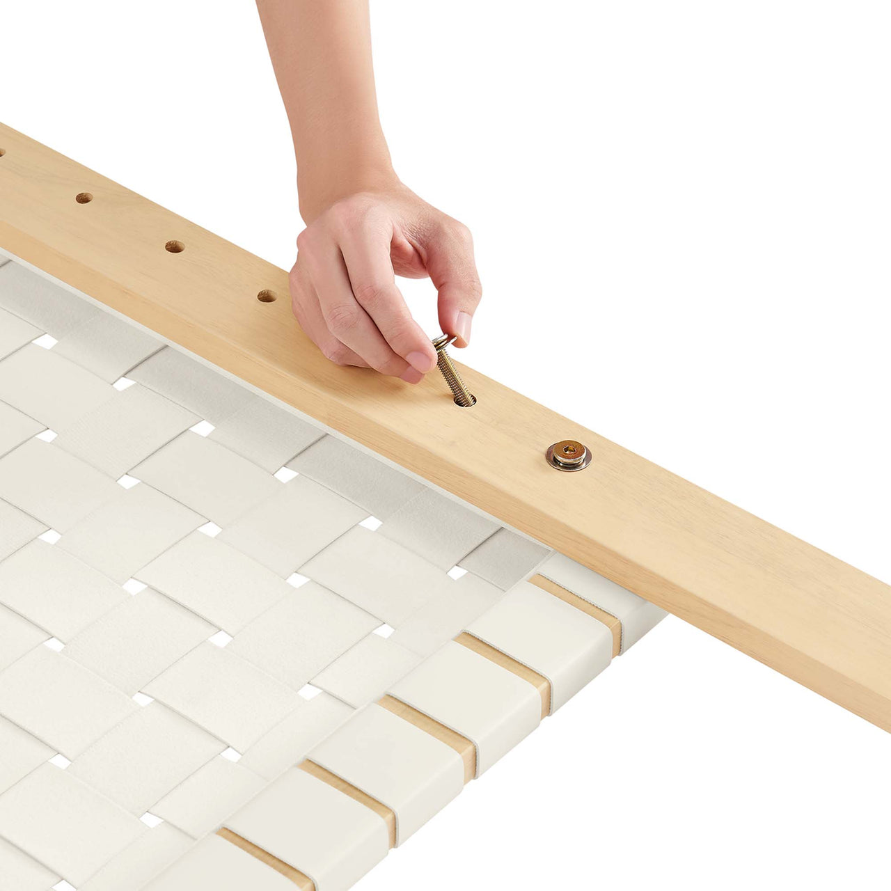 Bravura Strapped Twin Headboard, Natural Wood & Beige