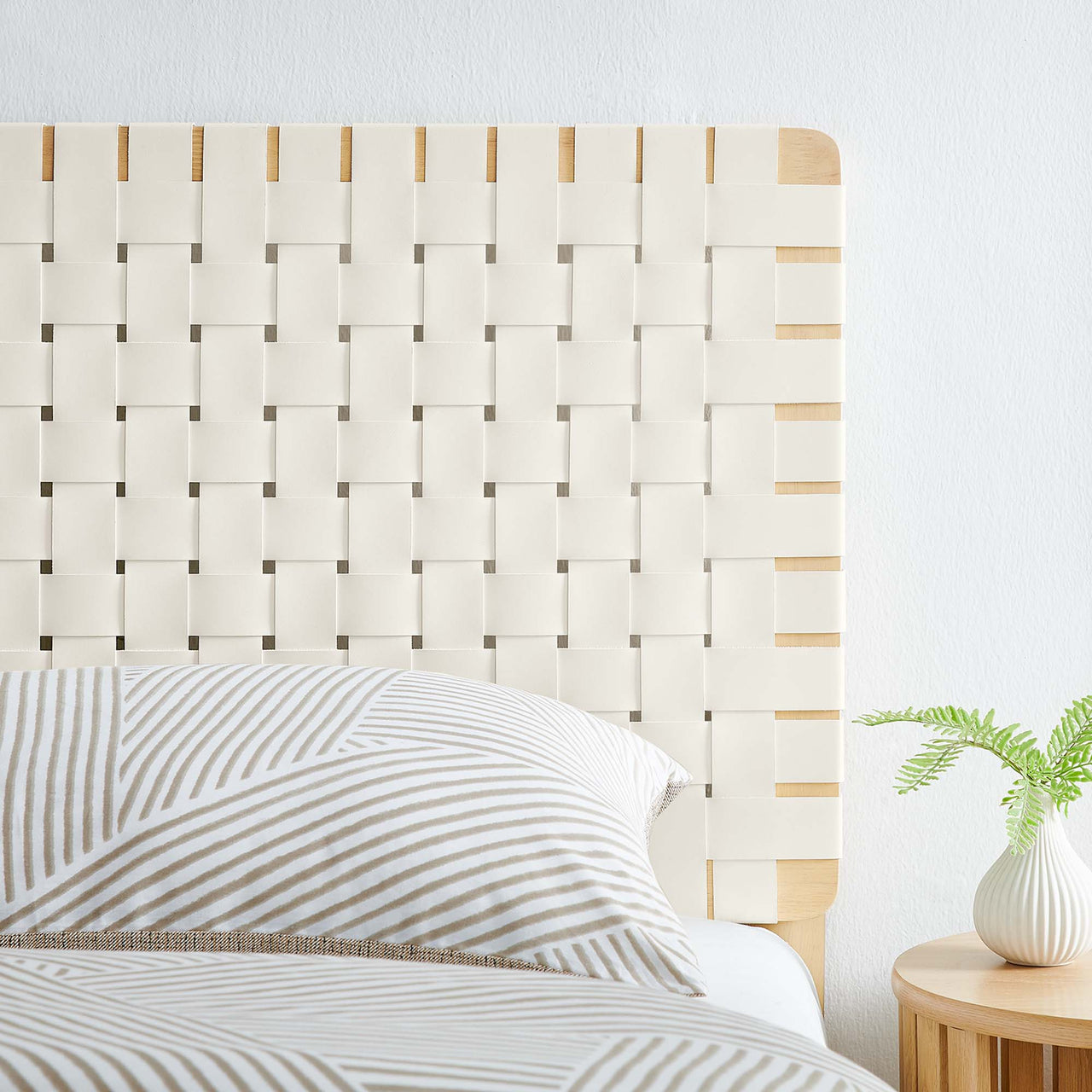 Bravura Strapped Twin Headboard, Natural Wood & Beige