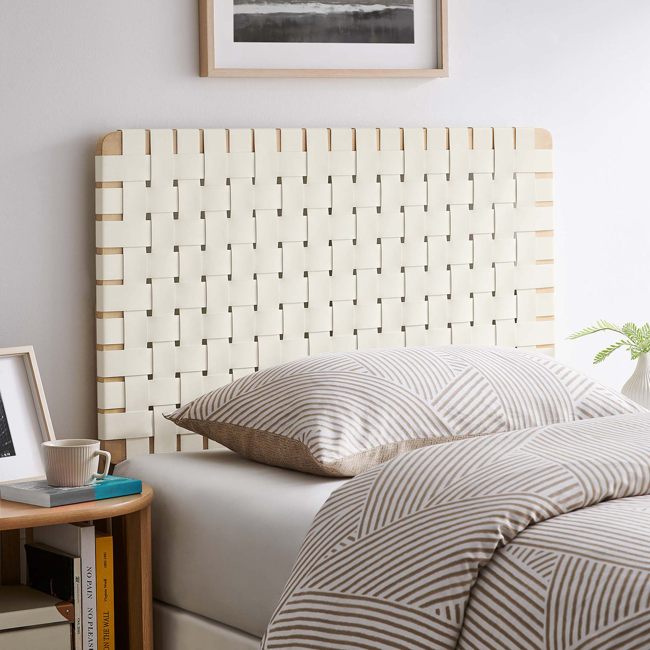 Bravura Strapped Twin Headboard, Natural Wood & Beige