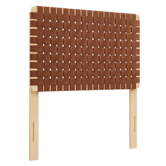Bravura Strapped Twin Headboard, Natural Wood & Brown