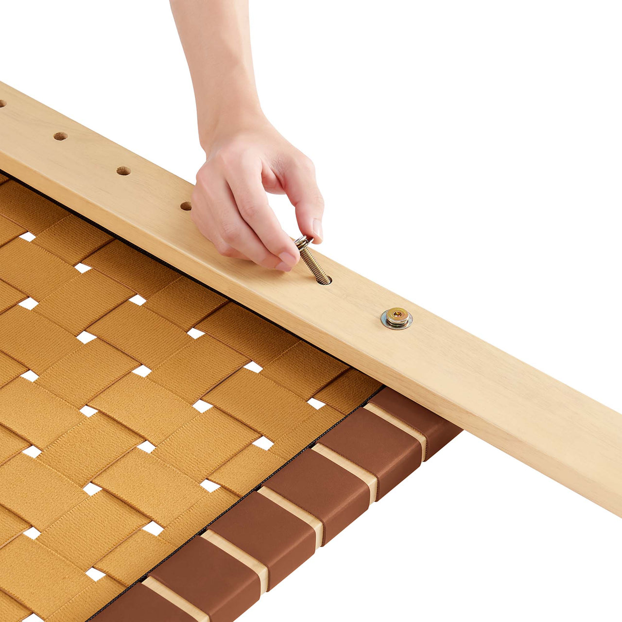 Bravura Strapped Twin Headboard, Natural Wood & Brown