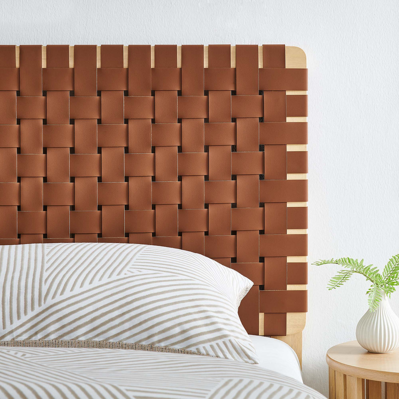 Bravura Strapped Twin Headboard, Natural Wood & Brown