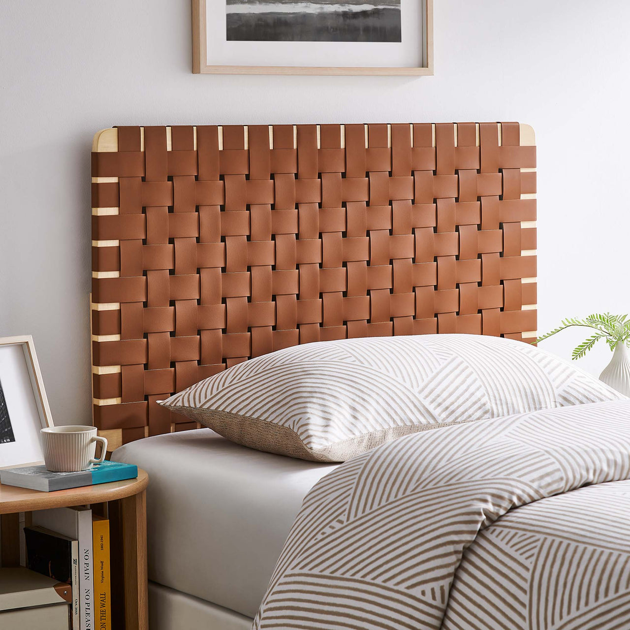 Bravura Strapped Twin Headboard, Natural Wood & Brown