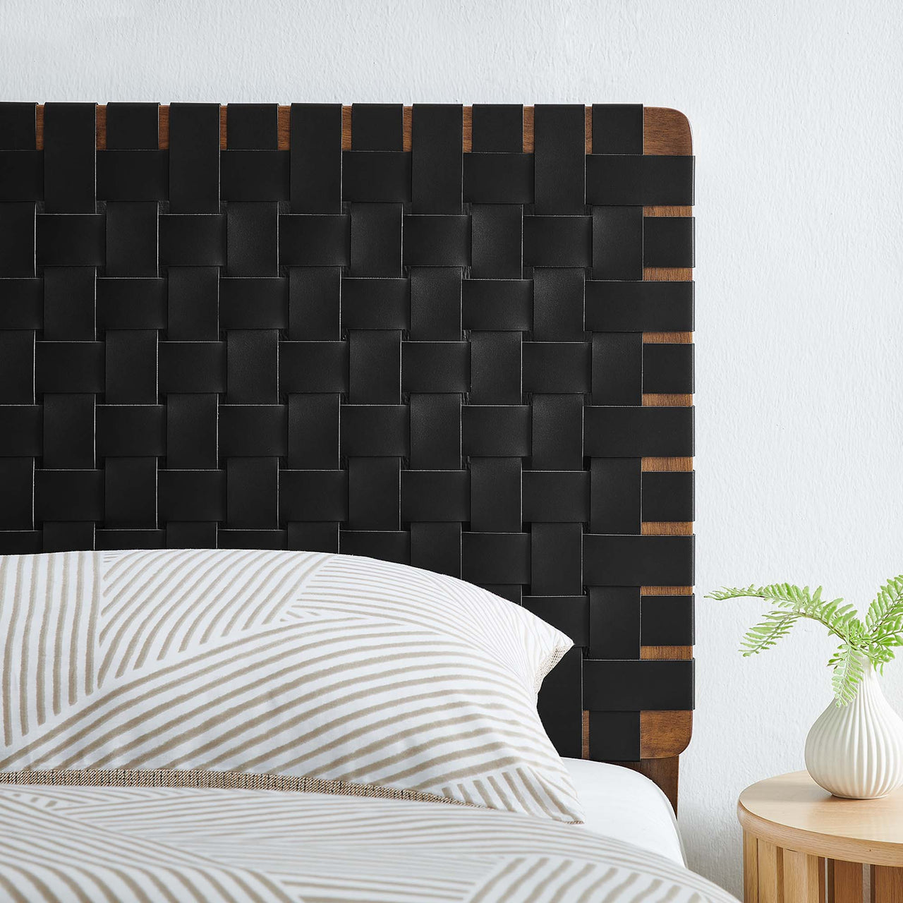 Bravura Strapped Twin Headboard, Walnut & Black